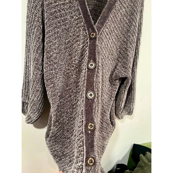 Chenille Oversized Long Button Front Cardigan with Pockets Cozy Casual Small - Picture 3 of 6